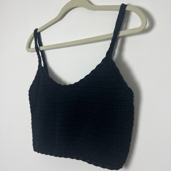Aerie Black Summer Nights Textured Cropped Tank Top Bohemian Beachy Size S - Picture 4 of 8